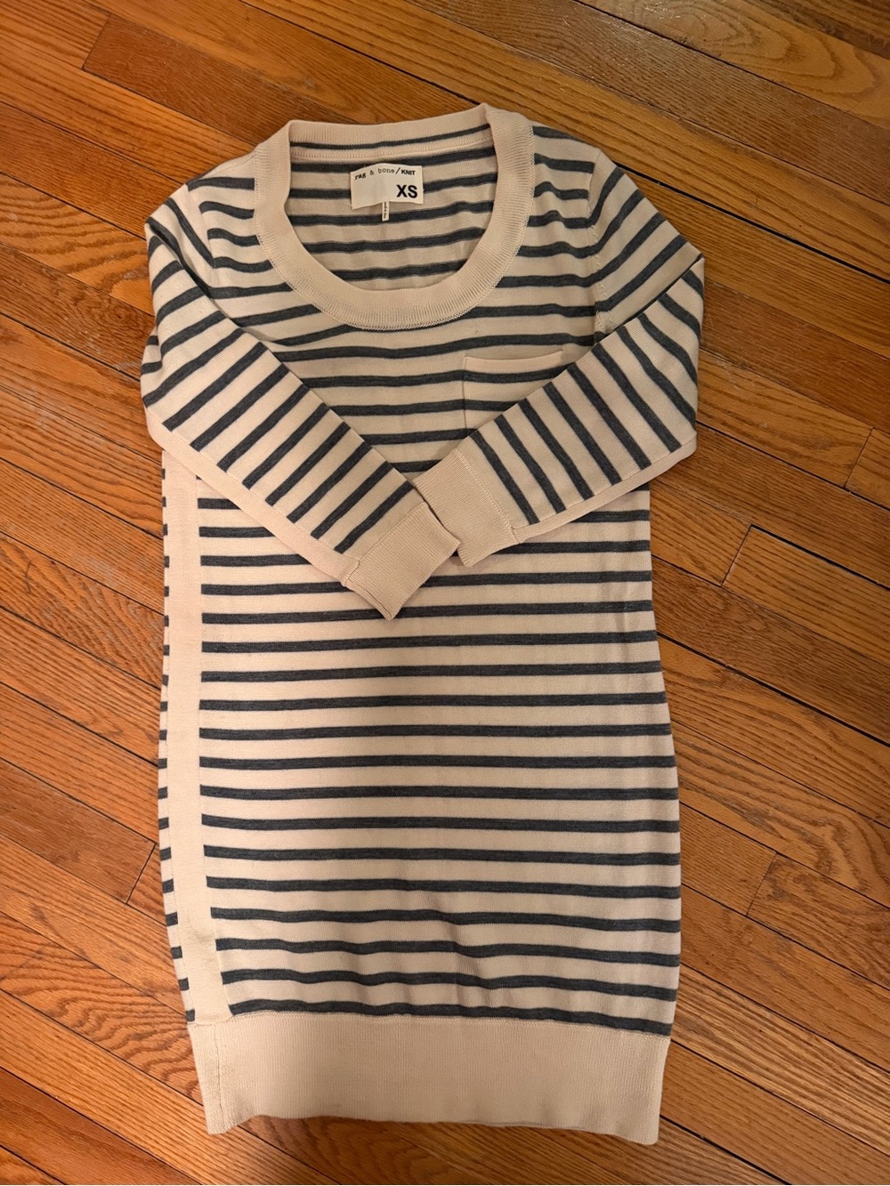 Rag & bone Striped Crewneck Sweater Dress - XS - Cream & Navy